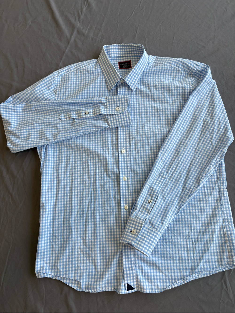 UNTUCKit Men's Light Blue Gingham Dress Shirt - Classic Fit Size Large